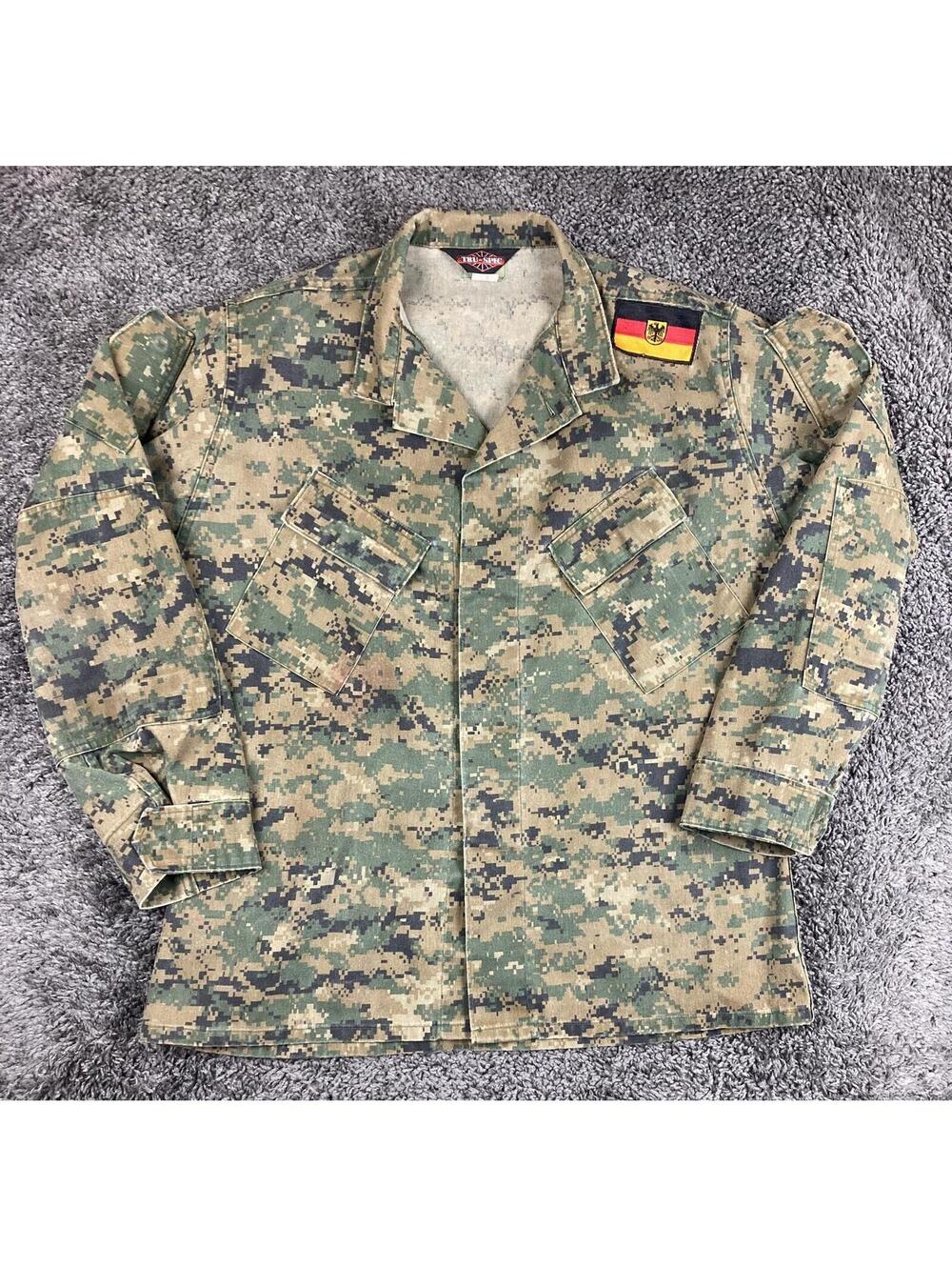 Tru-Spec BDU Camo Combat Jacket Shirt Regular Digital Woodland German Flag Sz L